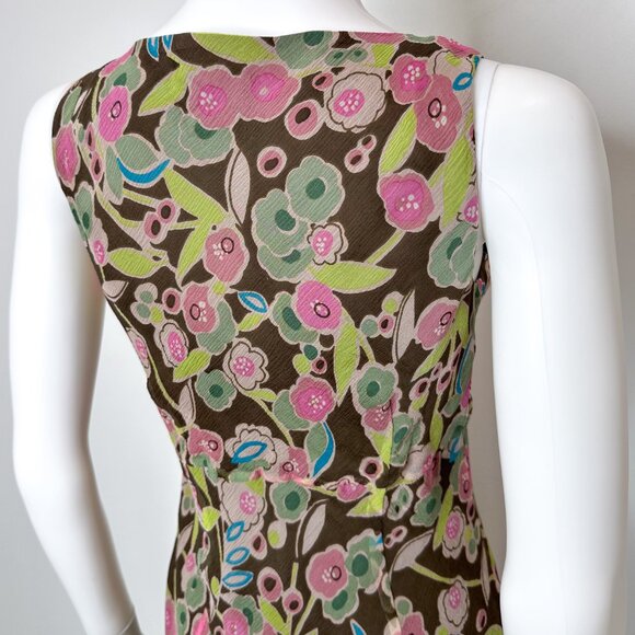 Garnet Hill Vintage Sleeveless Silk Abstract Floral Print Midi Dress Womens Sz 4 - Picture 10 of 14